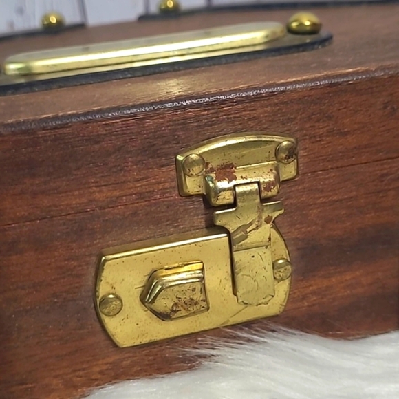 Vintage 50s Parklane USA Mahagony Wooden Square Clasp Lock Purse Clutch - Picture 10 of 17